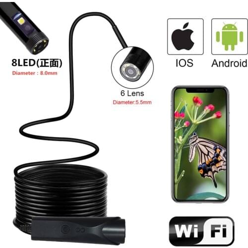 4.9mm 1080P WIFI Dual Lens Endoscope Camera Wireless Borescope Rigid Cable Waterproof LED Lights Digital Microscope Otoscope