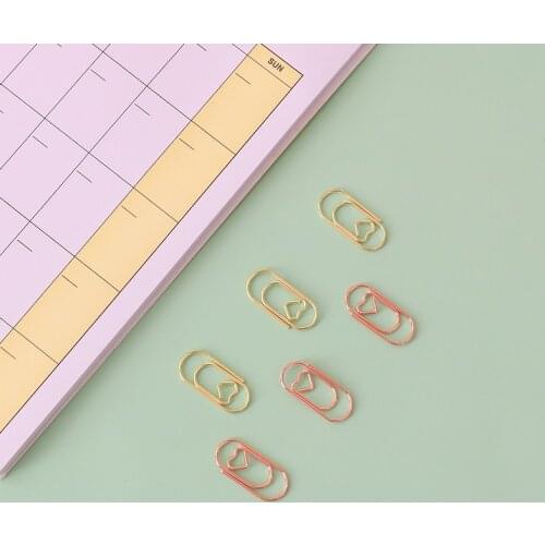 50pcs/bag Mini Heart Gold Rose Bronze Color Paper Clip Bookmark Binder Clip Office Accessories Paper Clips Patchwork Clip