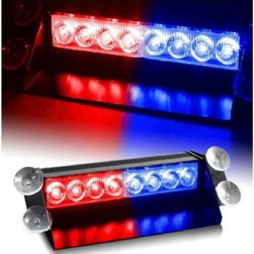 8led Car Truck Police Strobe Flash Light Dash Emergency 3 Flashing Mode Red/blue