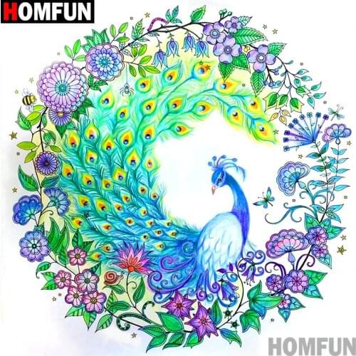 Homfun Full Square/Round Drill 5D DIY Diamond Painting "Peacock flower" 3D Embroidery Cross Stitch Home Decor Gift A13321