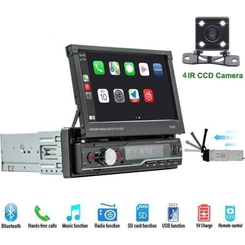 1 Din Carplay Radio Car Audio Bluetooth Handsfree Stereo Receiver Mirror Link MP5 Player USB TF 7" Touchscreen Head Unit T100C