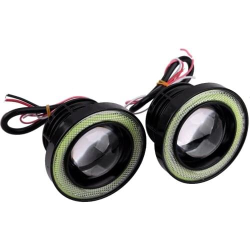 Beler Universal 1 Pair 3" Car Driving Lamp Fog Light Projector with COB LED Angel Eye Halo Ring 30W 1200LM