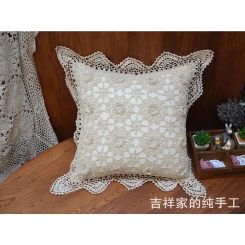 Free Shipping 50x50 Cm 100% Natural Cotton Crochet Hook Pillow Cover Cushion White Beige For Garden