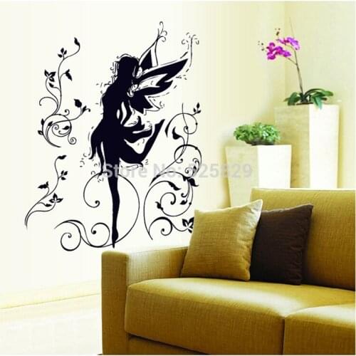 Free Shipping High Quality Black Elves Flying Fairy Removable Wall Stickers Parlor Kids Bedroom Home Decor Mural Decal