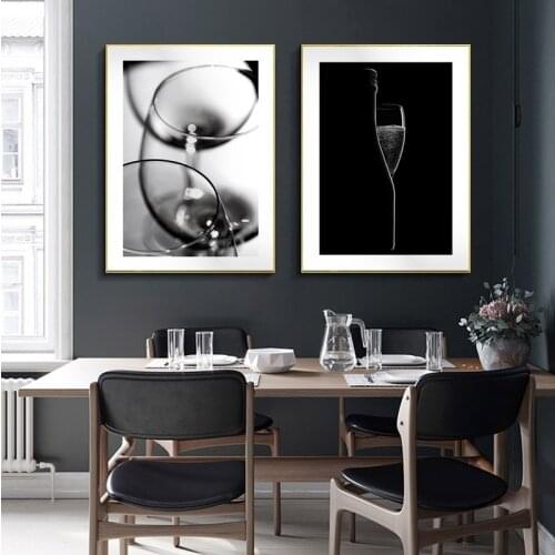 Black White Drink Coffee Wine Canvas Print Food Bread Kitchen Poster Wall Art Painting Picture Dining Room Restaurant Decoration