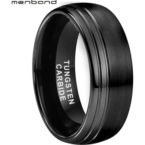 Black Tungsten Ring Wedding Ring For Men And Women Domed Grooved Polished And Brushed 8MM Comfort Fit