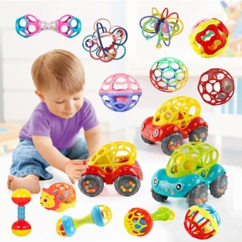 Baby Plastic Non-toxic Colorful Car Hand Jingle Shaking Bell Rattles Toys Music Handbell for Kids Activity Grasping Ball 0-12 M