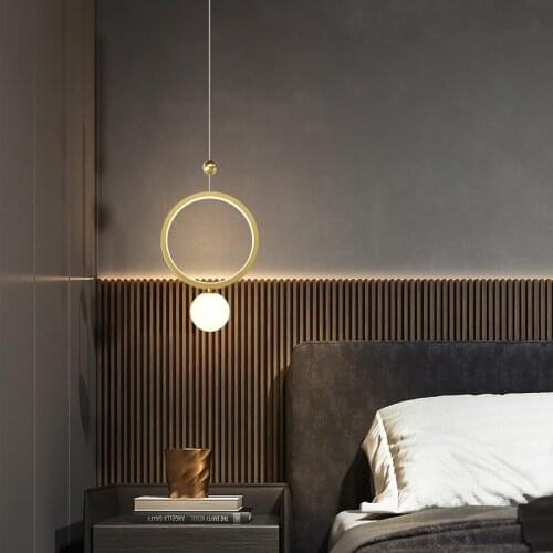 Nordic Minimalist Long-line LED Pendant Lights Wrought Iron Black&Gold Bedroom Bedside Lamp Creative Night Lighting Decoration