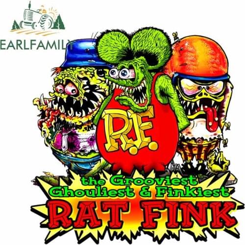 EARLFAMILY 13cm x 13cm Car Sticker Rat Fink Decal Modified Stickers DIY Scratch-resistant Car Warp Styling Vinyl Graphic