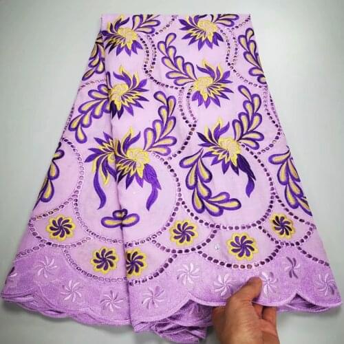 Purple African 100% Cotton Fabric Swiss Voile Lace In Switzerland Material Dubai Nigerian Tissu Africain Broderie Coton YC17