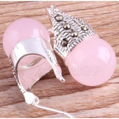 Hot Sell Vintage Womens pink Opal 925 Sterling Silver Marcasite Earrings