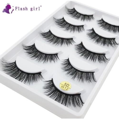 Hot Sale 5 Pairs Faux Mink Eyelashes High Volume Thick Eyelash Extension Makeup Handmade Fake Eye Lashes 5D-W12