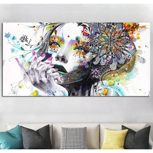 Girl Face With Flower Oil Painting Printed On Canvas Posters And Prints Home Decorative Pictures Decor For Bedroom No Frame