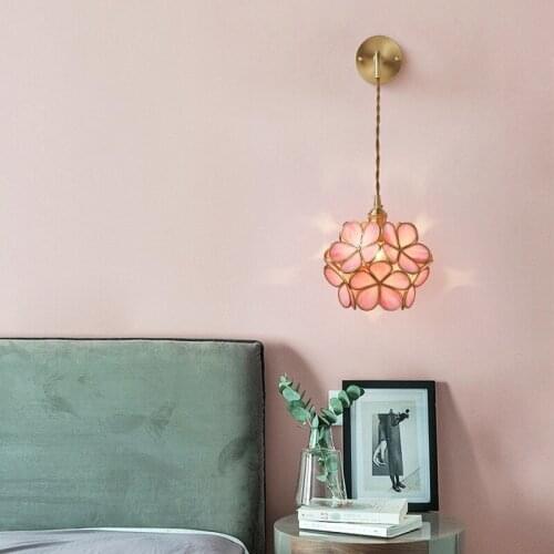 Creative copper petal flower wall lamp Nordic bedside bedroom cafe corridor aisle lights