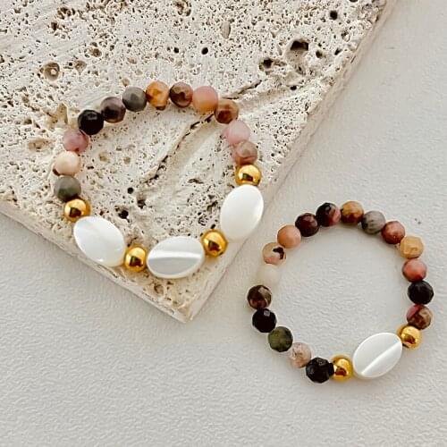 Fashion Handmade Rings For Women Girls Korean Style Natural Rhodochrosite Shell Ring New Handmade Jewelry Adjustable