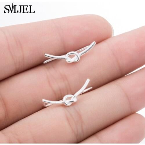 SMJEL Fashion Heart Knot Earrings Women Gold Stud Earrings Ear Crawlers oorbellen Wedding Jewelry Best Friends Gift kolczyki