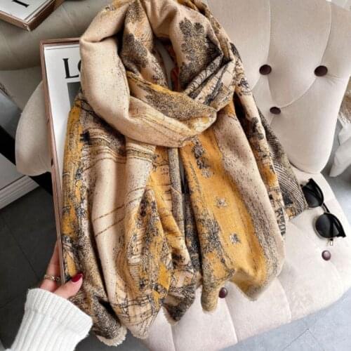Fashion Luxury Brand Women Hijab Scarf Printed Warm Pashmina Winter Foulard Femme Luxury Ladies Shawl And Wraps