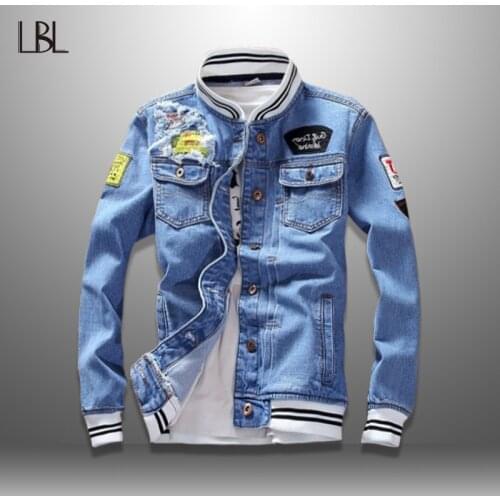 LBL Denim Jacket Men Autumn Fashion Cool Trendy Mens Jean Jackets Spring Casual Coat Outwear Stand Collar Motorcycle Cowboy 2020