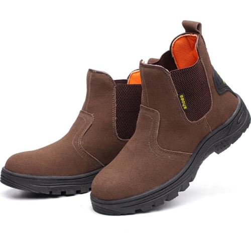 Mens fashion steel toe covers work safety boots cow suede leather welding shoes safe chelsea boot security ankle botas masculina