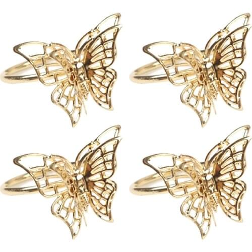 Napkin Rings Set of 4 Gold Butterfly Napkin Rings Napkin Holders for Wedding Banquet Dinner Decor Favor Tabletop Adornment Holde