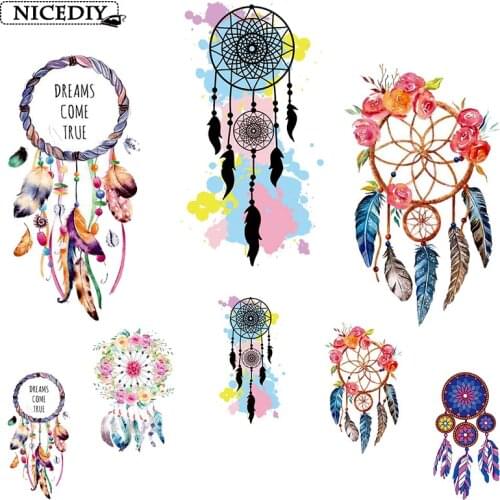 Nicediy Fashion Feather Wind Chimes Patches Heat Transfer Vinyl Sticker Iron On Patches For Clothing Washable Applique Badge DIY