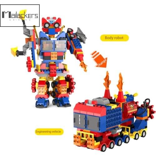 Mailackers Creative Transforming Robot Blocks Engineering Vehicle Deformation Excavator Movable Bulldozer Fire Toy For Kids Gift
