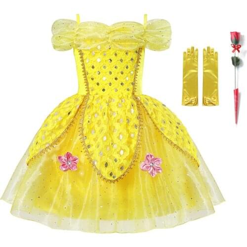 Girls Princess Belle Dress up Costume Cosplay Aurora Cinderella Bella Beauty and The Beast Sleeping Beauty Fancy Dresses