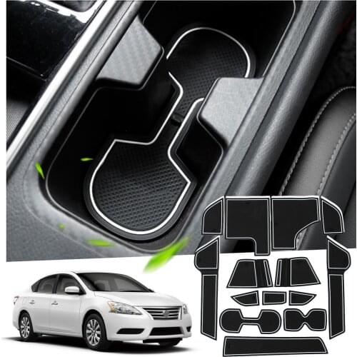 RUIYA For Sentra 14th 2020 Car Door Groove Mat Anti-slip Slot Pad Auto Interior Organizer Accessories Red White 14 Pcs