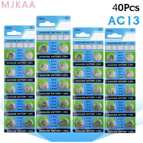 40Pcs/pack AG13 LR44 LR1154 357A S76E G13 Button Coin Cell Battery Batteries 1.55V Alkaline 22