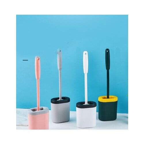 Toilet Brush Water Leak Proof With base Wc Flat Head Flexible Soft Bristles Brush with Quick Drying Holder Set