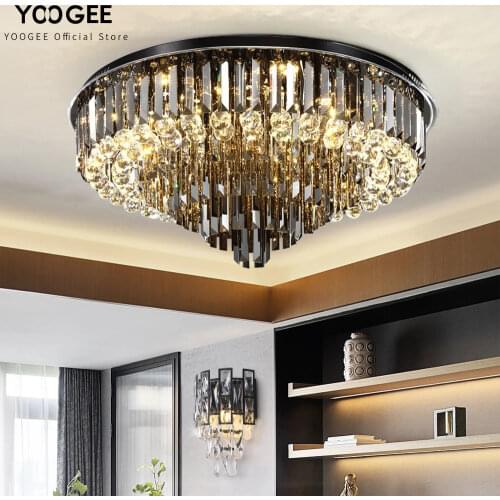 Modern Luxury Crystal Ceiling Chandelier for Living Room Black Bedroom Cristal Led Lustre Round Indoor Home Decor Hanging Lamp