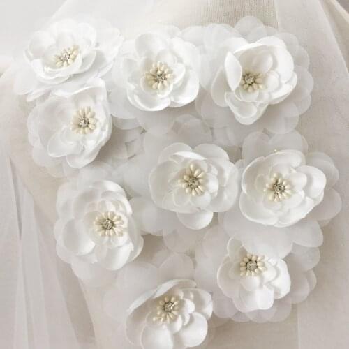 Wedding Dress Beading Lace Fabric Appliques 3D Flower Patch For DIY Dolls Clothing Decoration Sewing On Patches Accessories