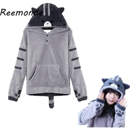 Maneki Neko Lucky Cat Hoodie Sweatershirt Winter Thick Warm Coat Pullover Woman Kawaii Cute Cat Thicken Flannel Hoodie for Girls