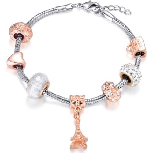 Fine Plated Silver Charm Bracelet For Women Lobster CLlasp Snake Chain Brand Bracelet Wedding Engagement Jewelry Gifts