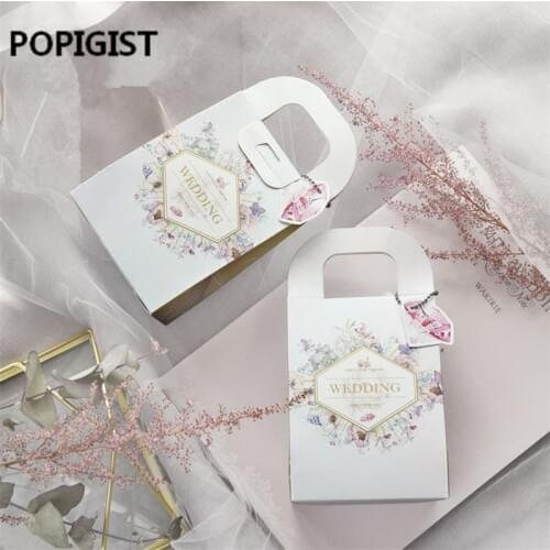 Creative Square Bottom Gift Packs flower Candy Boxes wedding favors gift box Bomboniera Chocolate Box With heart Tags 30pcs