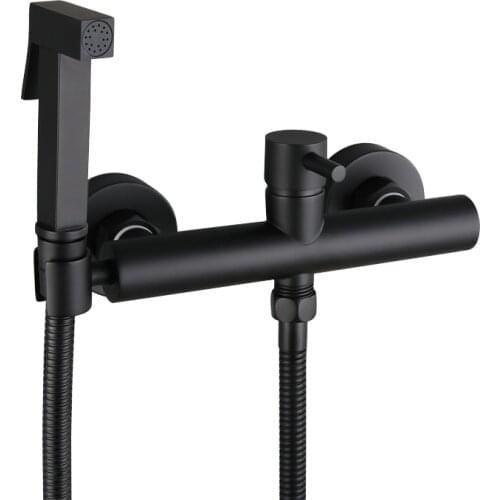 Bathroom Brass Handheld Bidet Sprayer Kit Press Jet Hot And Cold Mixer Valve Wall Mounted Bidet Faucet Matte black