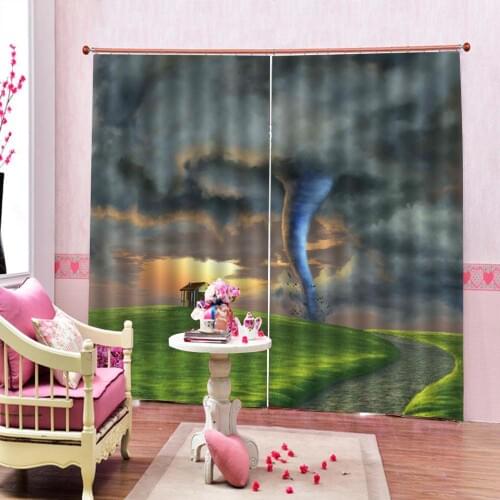 Custom 3D Tornadoes Curtain For Living room bedroom Cartoon house landscape Blackout Curtains 2 Panels with Hooks