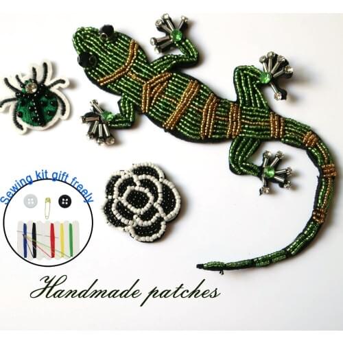 1pc 3D Cool Punk sew on flower patches for jeans jackets coat Vintage embroidered parches gecko appliques patch for clothes