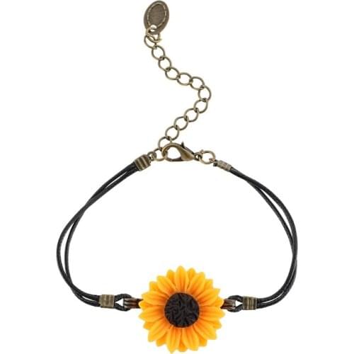 1pcs Handmade Pu Leather Rope Sunflower Beads Bracelet For Women Girls Friendship Sisters Beads Bracelets Jewelry Wholesale