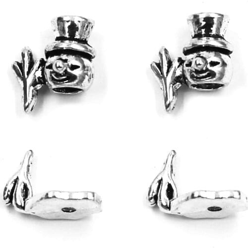 10 Sets End Beads Caps Snow Man Winter Christmas Silver Tone For Bracelets Jewelry DIY Findings13x8mm 11x10mm Fit 10mm