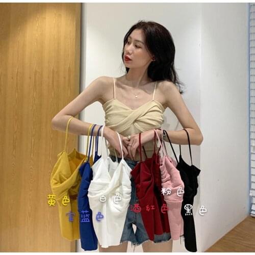 2021 Small Camisole Cross Design Sense Outer Wear White Backless Girly Knitted Inner Wear Bottoming Shirt AIC88