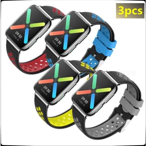 3pcs Two-color Strap Watch For Oppo Watch Soft Silicone Bracelet Replacement Wrist Band for OPPO Watch Strap Sport Band 41/46mm