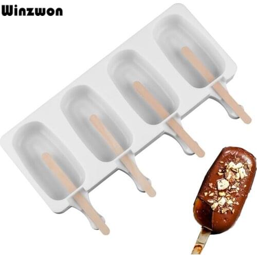 4 Cell Silicone Popsicle Mold Ice Cube Maker Juice Popsicle Maker Mould Candy Bar Chocolate Ice Cube Tray With Popsicle Sticks