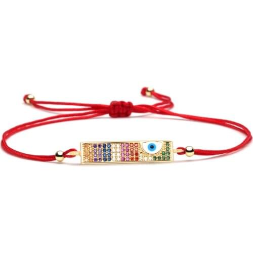 Aglare Multicolor Cubic Zirconia Copper Blue Evil Eye Rectangle Charm Bracelet Women Girl Chic Exquisite CZ String Jewelry Gift