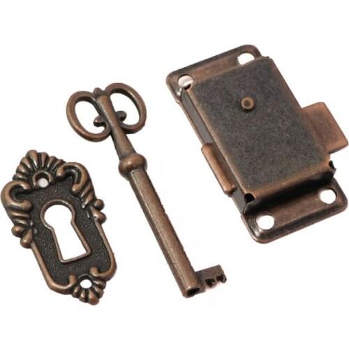 Antique Iron Door Lock Drawer Jewelry Wood Box Cabinet Wardrobe Cupboard Door Lock + Key Furniture Hardware Silver/Black/copper