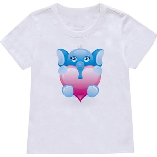 White Short-Sleeved T-Shirt Children Fun Cartoon Animals Heart-Shaped Print T-Shirt Boys And Girls Shirt Top Summer Leisure Top