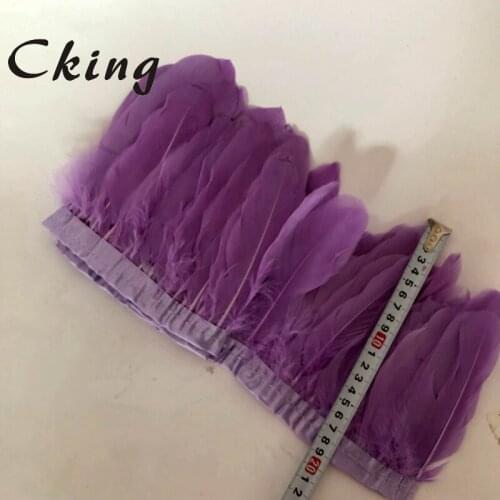 Price of 10 Yard Light Purple dyed High quality goose feather trims 15-20cm 6-8inch feather lace fringes strips for wedding deco