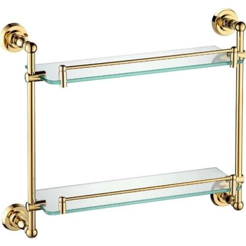 Copper gold paint double layer glass shelf shelving bathroom shelf bathroom shelf GB012c-1