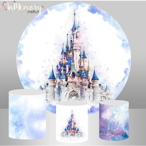 Blue Castle Prince Birthday Party Photo Background Elastic Round Circle Backdrop Dessert Table Cover Banner