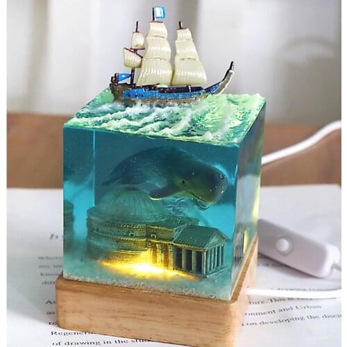 Handicraft Resin Wenchuang products creative gifts marine ornaments Ferry Marine whale Under the sea castle night light